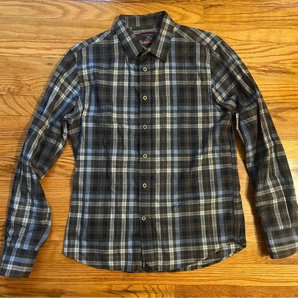 Untuckit Cotton Plaid Flannel Slim Fit Button Down Long Sleeve Shirt